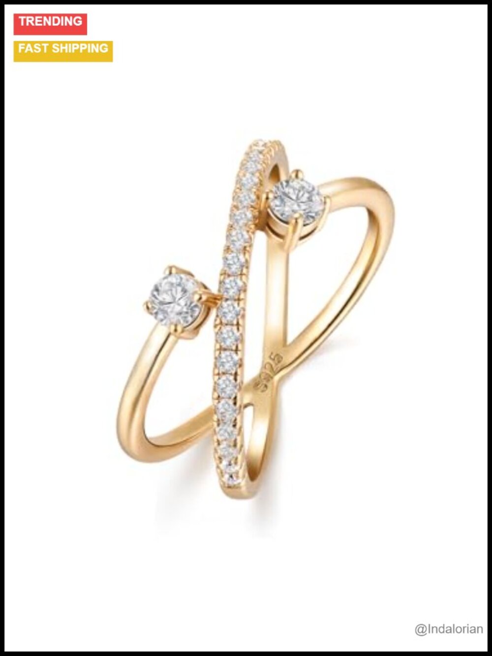 Moissanite Criss Cross Ring 925 Sterling Silver Gold Plated Stackable